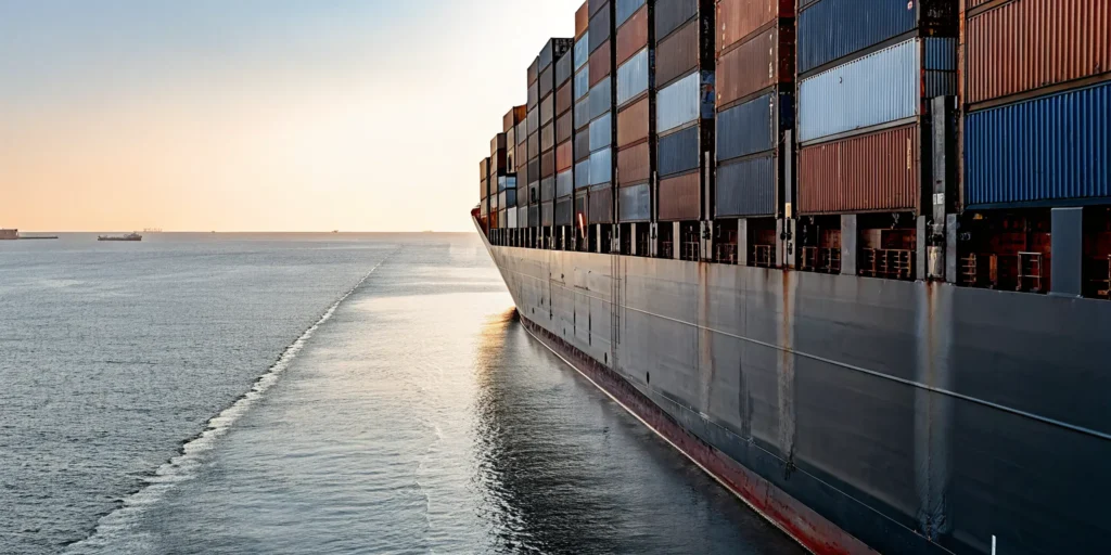 A large cargo ship on the ocean, a key element for calculating an ocean freight quote.